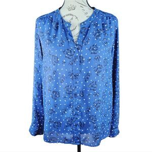 Creative Commune -594 Women's Polka Dot‎ Floral Blouse Blue Size Medium